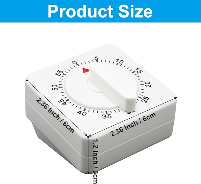 Hitefu 2 Pcs Square 60 Minute Mechanical Kitchen Timer, Visual Cooking Timer with Loud Alarm & No Batteries for Classroom/Home (White)