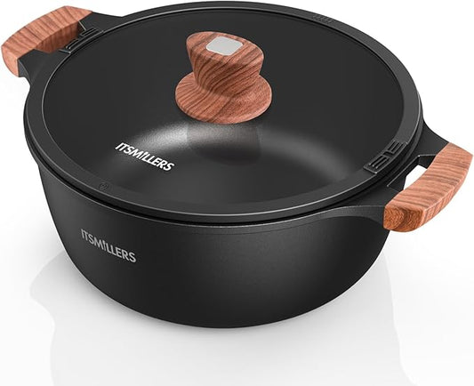ITSMILLERS Nonstick Stock Pot,6.5 Qt Elegant Aluminum Ceramic Casserole with Pour Spout Lid, Induction Bottom