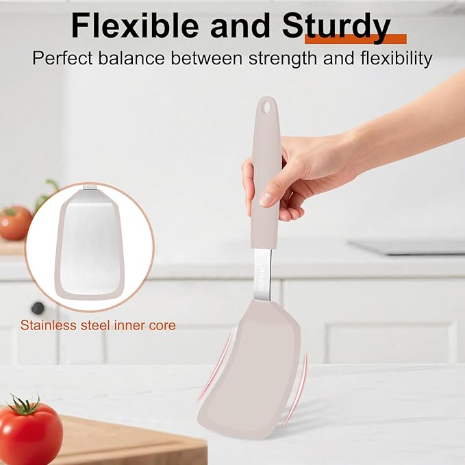 Silicone Spatula, 13 x 3.2 In, 600°F Heat Resistant Kitchen Spatula, BPA Free, Flexible Turner For Non Stick Frying Pan, Cooking, Flipping Egg and Pancake, Dishwasher Safe (Khaki)