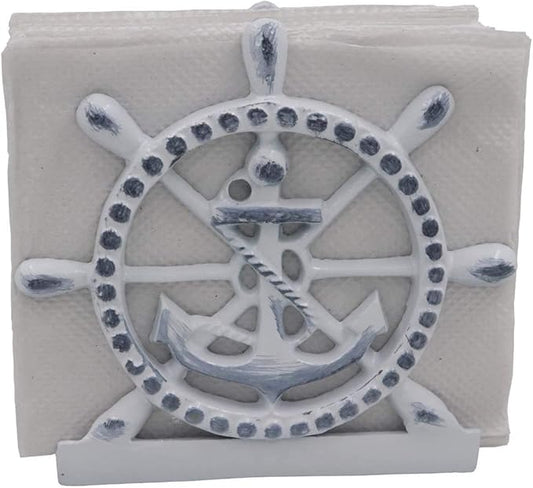 THDC Nautical Napkin Holder, Lunch, Dinner, Nautical Collection Napkin Holder, Made of Metal (Anchor Distressed White)