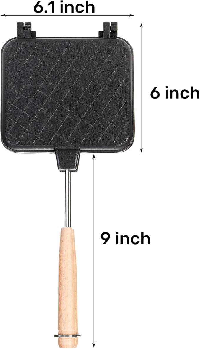 Hot Sandwich Maker, Non-stick Grilled Panini Maker Pan with Handle, Stovetop Camping Sandwich Toaster Aluminum Flip Pan for Toast, Waffle, Breakfast