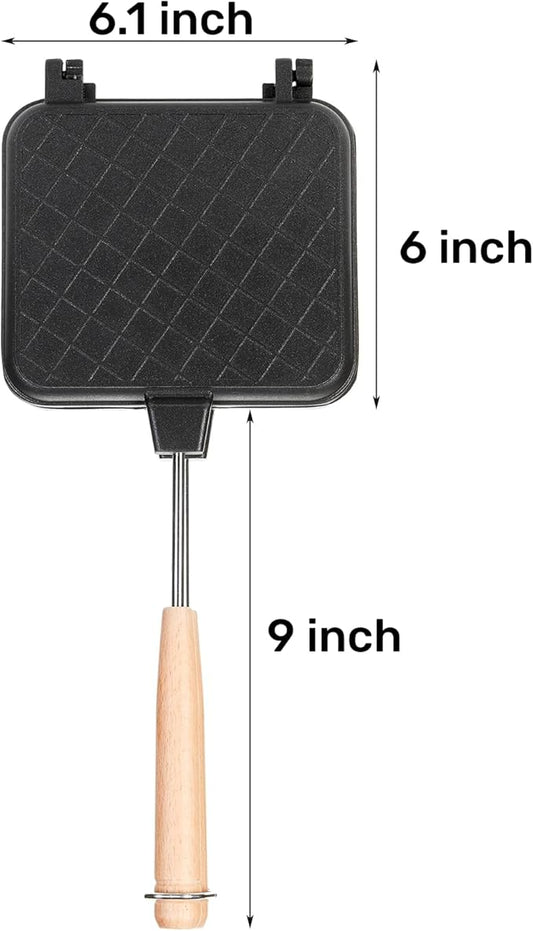 Hot Sandwich Maker, Non-stick Grilled Panini Maker Pan with Handle, Stovetop Camping Sandwich Toaster Aluminum Flip Pan for Toast, Waffle, Breakfast