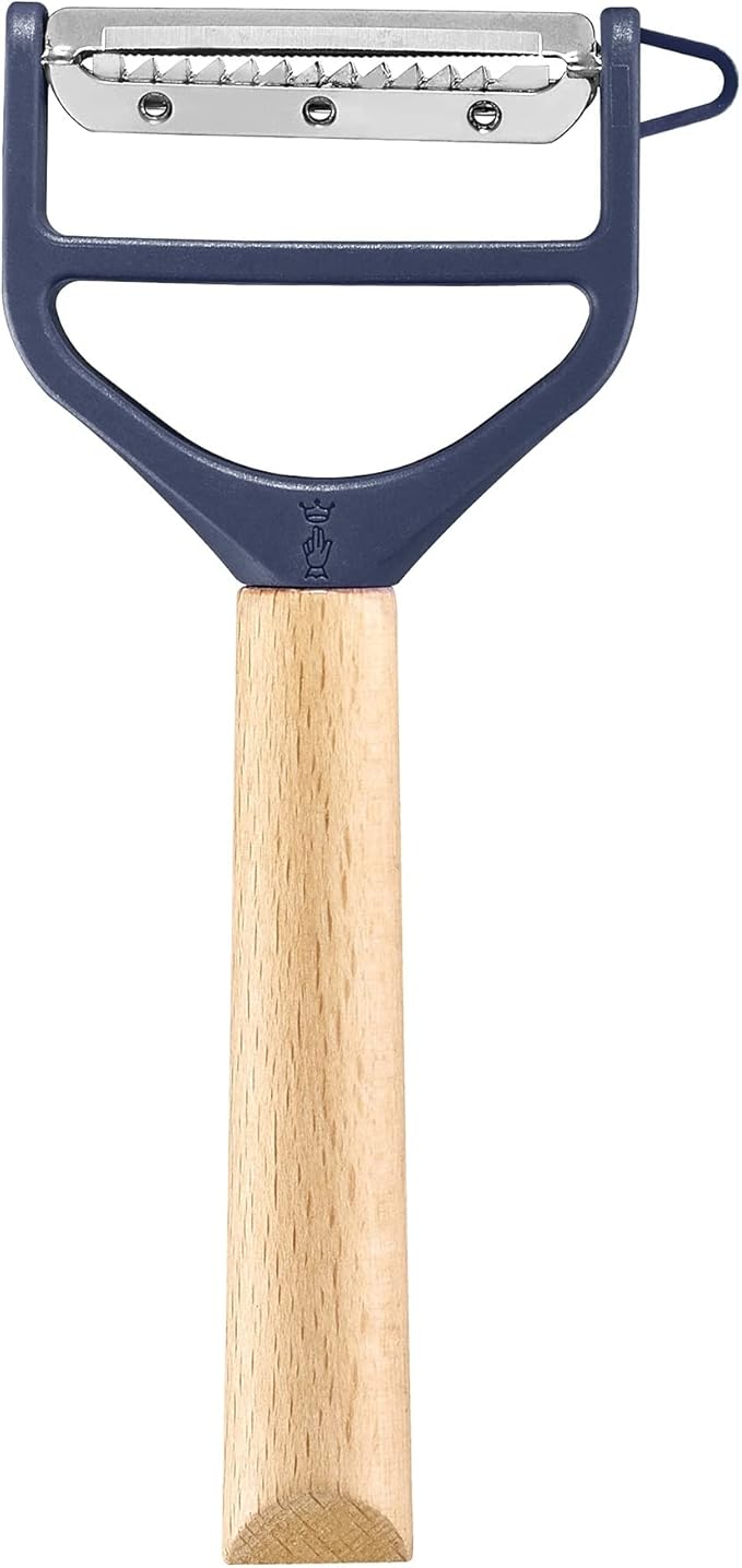 Opinel - T-DUO Peeler - Beech Wood Handle - Double Stainless Steel Blade - Vegetable Peeler, Preparation of Juliennes - Ideal for Right and Left Handed People - Blue