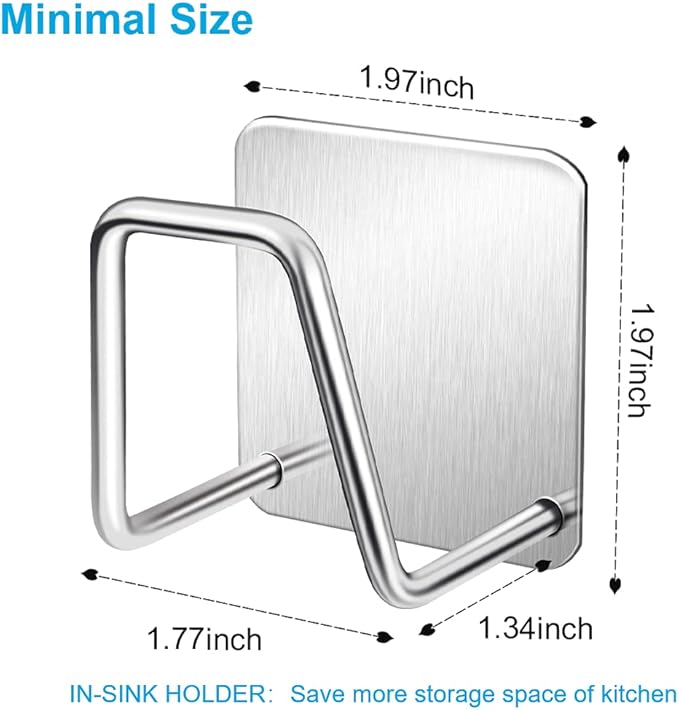 ESINAM 2Pcs Sponge Holders for Kitchen Sink, Strong Adhesive Small Sponge Holder, Premium Rustproof & Waterproof - Minimal Size - SUS304 Stainless Steel