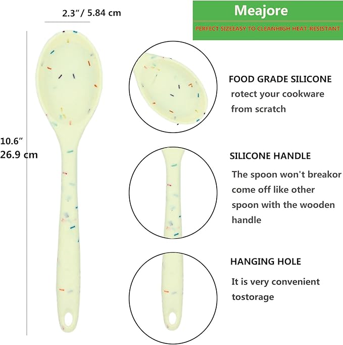 2 Pcs Silicone Spoons for Cooking Heat Resistant, Hygienic Design Cooking Utensi Rubber Spoons for Kitchen Cooking Baking Stirring Mixing Tools (Rainbow White)