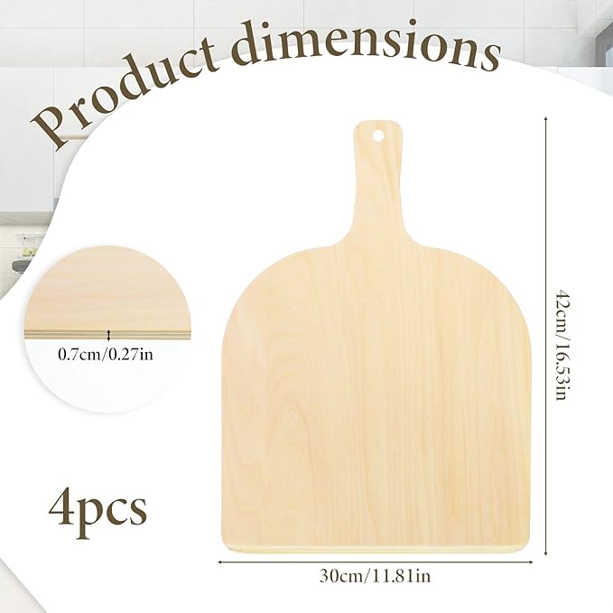 4 Pcs Wood Pizza Peel 12 Inch Pizza Paddle Spatula with Wood Handle for Oven, Stone, Pan or Grill, Large Pizzas Paddle Set for Transferring Pizzas