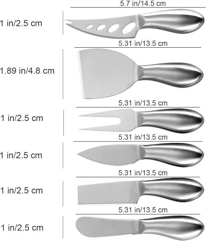 VANRA 6-Piece Cheese Knife Set Mini Stainless Steel Cheese knives with Butter Spreader and Fork for Charcuterie Boards and Cheese Platters
