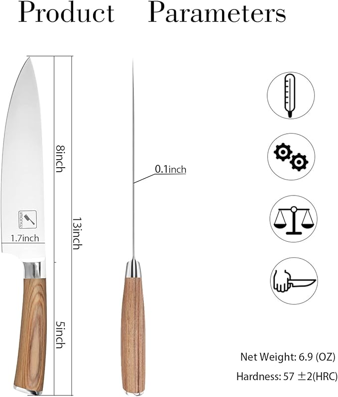imarku Chef Knife - Pro Kitchen Knife 8 Inch Chef's Knives Japanese SUS440A Stainless Steel Sharp Paring Knife with Ergonomic Handle, Golden Handle, Birthday Gifts for Men and Women,Gyutou Knives