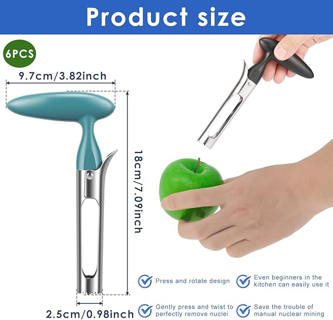 6Pack Stainless Steel Corer Fruit Corer Tool Ultra Sharp, Stainless Steel Easy To Operate And Clean For Baking Apples And Other Culinary Uses