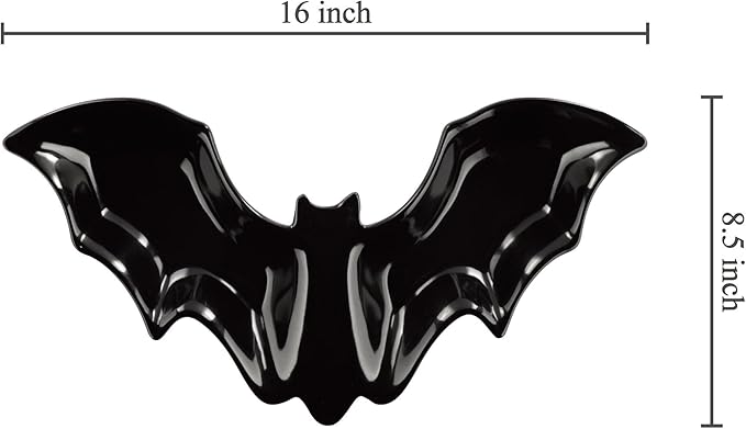 UPware Bat Shaped Melamine Serving Platter, Halloween Party Tray, Fun Spooky Design, for Candy, Snacks, and Desserts, Black, 16 x 8.5 Inch