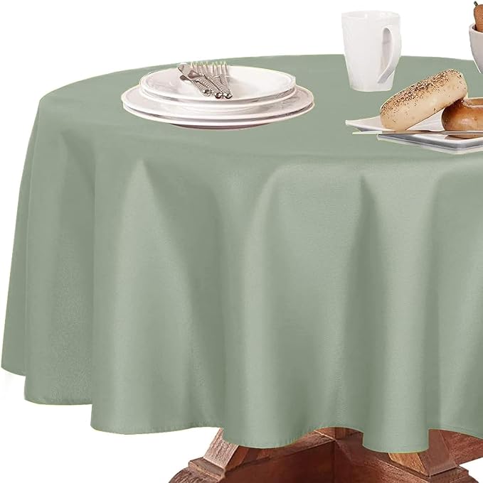 Obstal 210GSM Round Table Cloth, Oil-Proof Spill-Proof and Water Resistance Microfiber Tablecloth, Decorative Fabric Circular Table Cover for Outdoor and Indoor Use (Sage Green, 108 Inch Diameter)