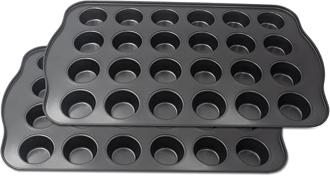 Bakexcel Non-Stick Mini Cupcake Pan, 1.97" 24-Cup Set of 2 Baking Pans, Heavy Duty Carbon Steel Tin for Mini Muffins & Cupcakes