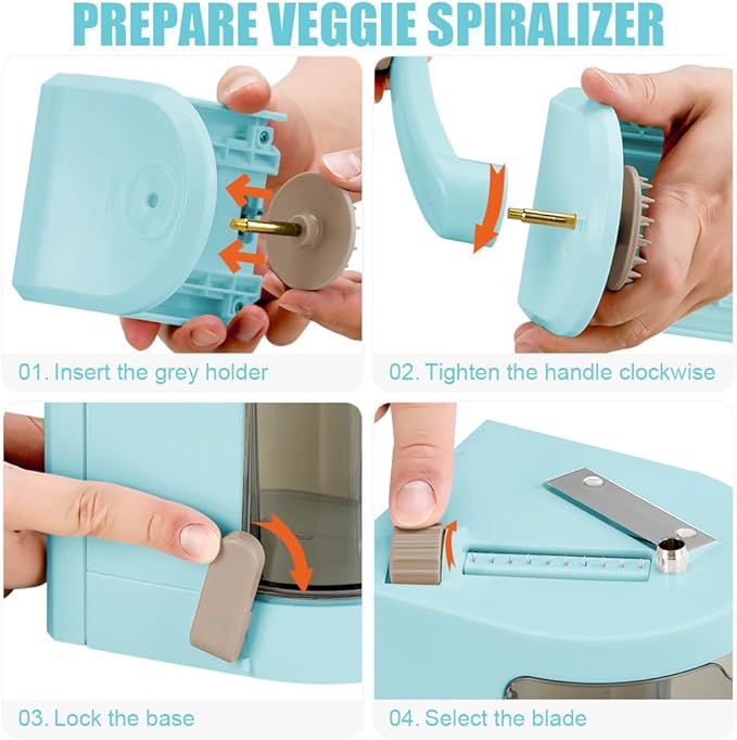 Maxceysen Vegetable Spiralizer 4in1 Rotating Blade Veggie Spiralizer Zucchini Noodle Maker with Strong Suction Cup Spiral Vegetable Cutter Slicer