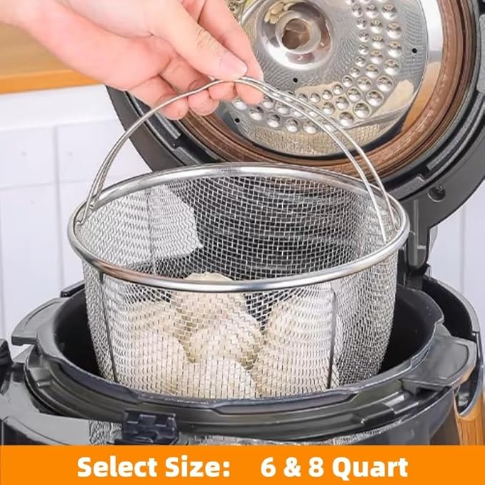 Stainless Steel Steamer Basket for Instant Pot Accessories 6&8quart, Heavy-Duty Pressure Cooker with Silicone Handle Vegetable Steamer Insert, Egg Basket, Pasta Strainer,Silver