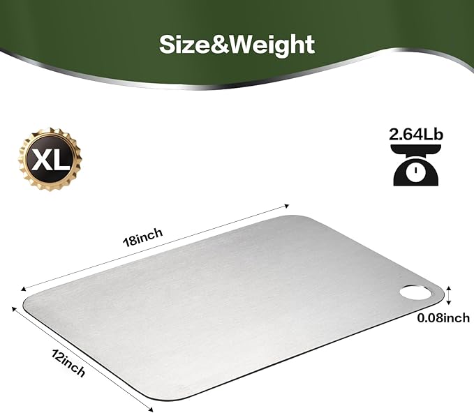 Titanium Cutting Board, 18” Non Toxic Cutting Boards for Kitchen - Cutting Edge Hygiene & Durability, Double Sided Pure Titanium Cutting Mat for Meat Fruit & Vegetable, XL Size