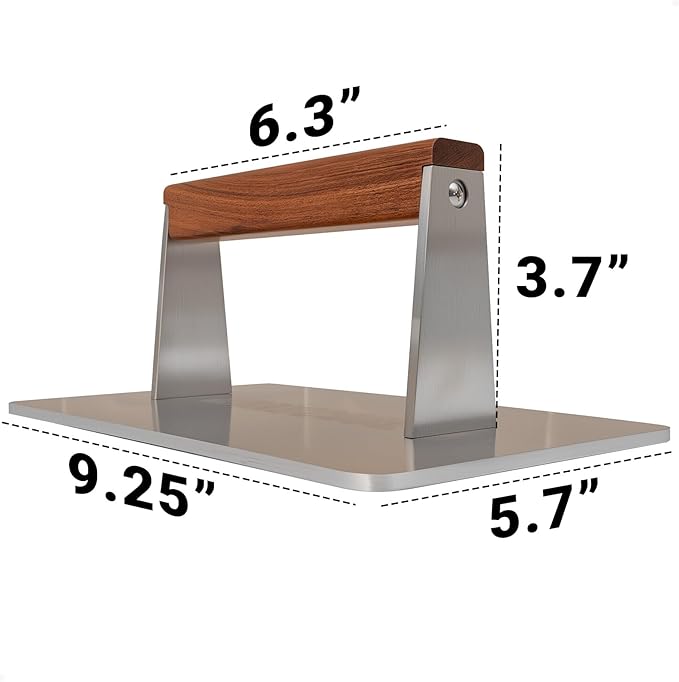 Manucode Stainless Steel Bacon Press - 3.2 LB Heavy Cooking Weight, Ideal for Flat Top Grill - Griddle Accessories for Searing Smash Burger, Steak, Sandwich - 9.25 x 5.7 Inches, Flat Bottom, Rectangle