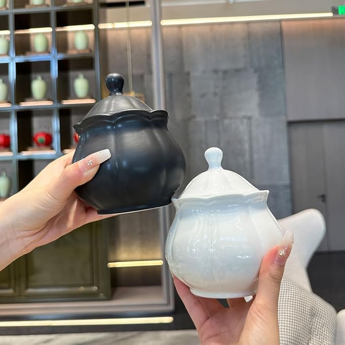 WAIT FLY Vintage Embossed Ceramic Sugar Bowl with Lid, Sugar Container, Sugar Jar for Kitchen Countertop, Coffee Bar-Black-Sugar Bowl