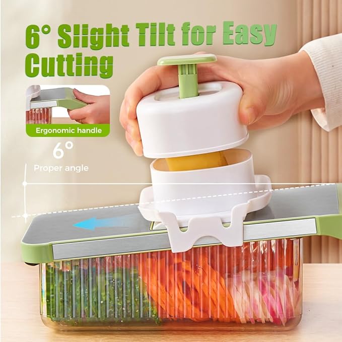 Multifunctional Vegetable Slicer, 6 in 1 Slicer Veggie Shredder with Safe Hand Guard, Multi Blade Adjustable Garlic Slicer, Easy-Clean & Compact Storage, Portable Kitchen Gadget (3 Blades Upgraded)
