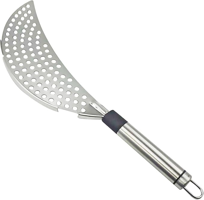 Crescent Pot Strainer Stainless Steel Handheld, Versatile Kitchen Tool for Draining Spaghetti, Noodles, Vegetables, and Fruits