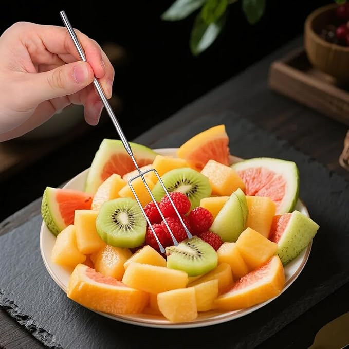 Cabilock 3pcs Stainless Steel Fondue Forks Set, 3-Prong Chocolate Dipping Tools for Hot Pot, Barbecue Fruit Forks with Ergonomic Handles for Cheese Fondue Dessert Serving