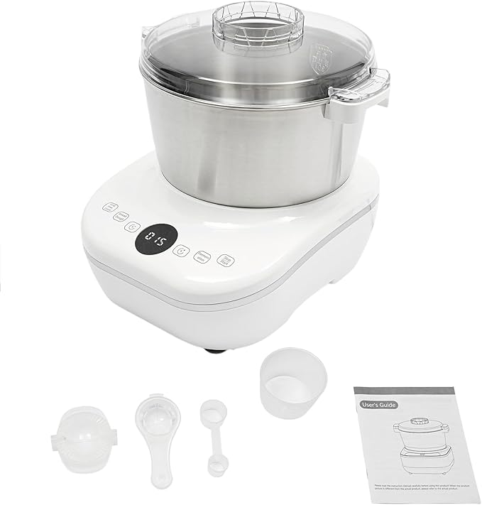 5L/169.09Oz Electric Dough Maker, 200W Household Dough Mixer Machine Complete Kit,170Rpm 304 Stainless Steel Commercial Tabletop Stand Mixers w/Measuring Cup, Measuring Spoon (White)