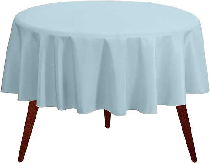 Gee Di Moda Round Tablecloth - 132 Inch Baby Blue Round Table Cloth for 72 to 96 Inch Round Tables - Heavy Duty Washable Fabric - for Buffet Table, Holiday Party, Dinner, Wedding & Baby Shower
