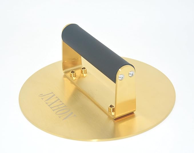 2.3LB 8inches 304 goldenStainless Steel Heavy Duty Burger Press, Bacon Press Barbecue Press Meat Press Garlic Press Round Burger Smasher Griddle Press