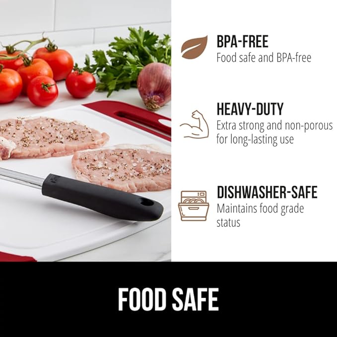 GORILLA GRIP BPA-Free Reversible Kitchen Cutting Board Set of 3, US Designed, Nonporous, Juice Grooves Catch Liquid, Slip Resistant Border, Dishwasher Safe, Durable Large Food Chopping Boards, Red