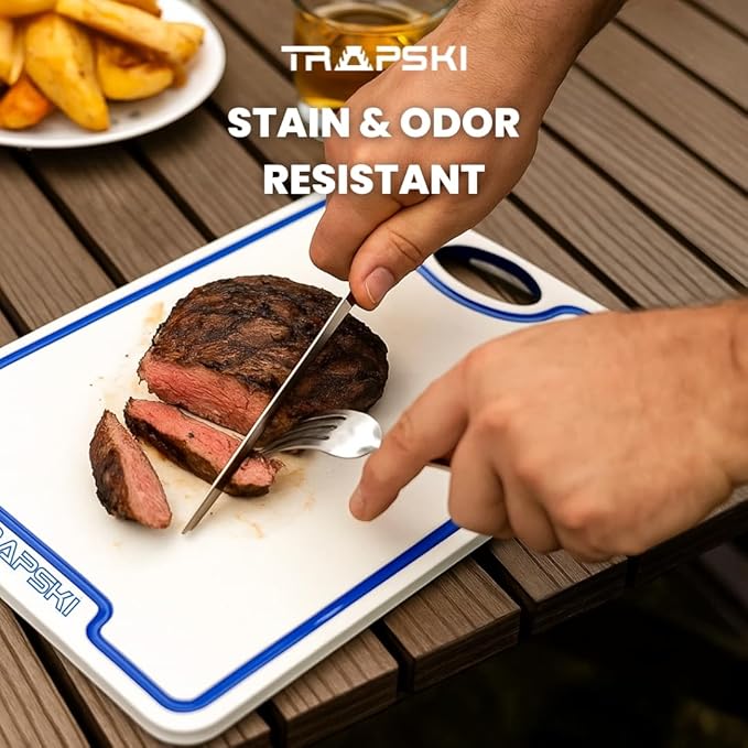 Premium 1/2 Inch Textured Plastic Cutting Chopping Boards | Food-Grade, Dishwasher Safe with Wide Juice Grooves | Easy Grip Handle