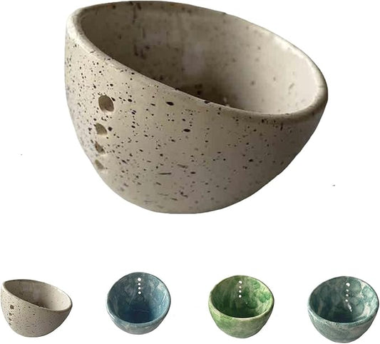 Pottery Herb Stripper Bowl,Quick Stem Removal Ceramic Bowl,Dishwasher And Microwave For Peeling Off The Leafy Assembly (White)