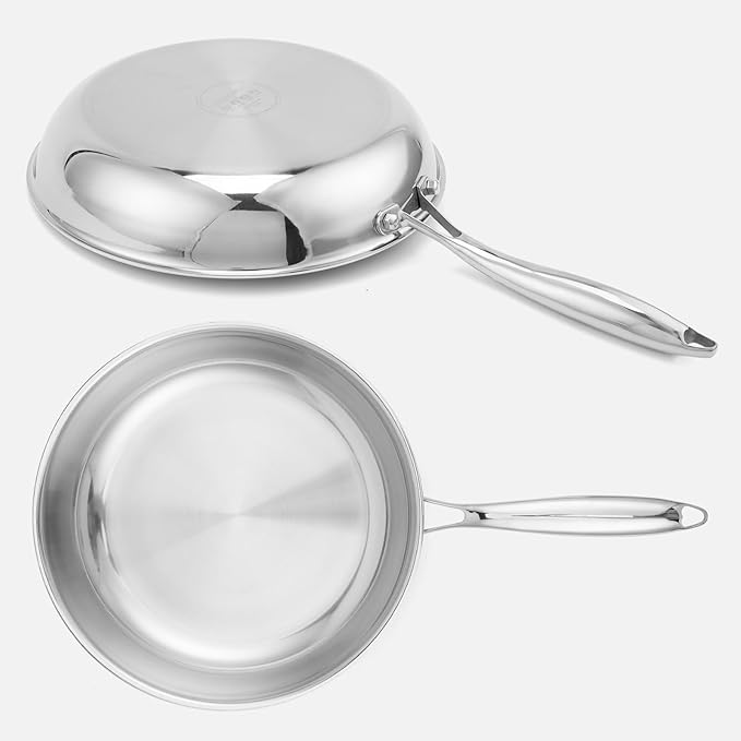 Ranbomer Stainless Steel Pan，Non-Toxic PFAS, PFOA & PTFE Free, Compatible With All Cooktops & Induction Safe, Oven Safe Pan for Searing & Sautéing, Long Lasting Cookware. (12 Inch)