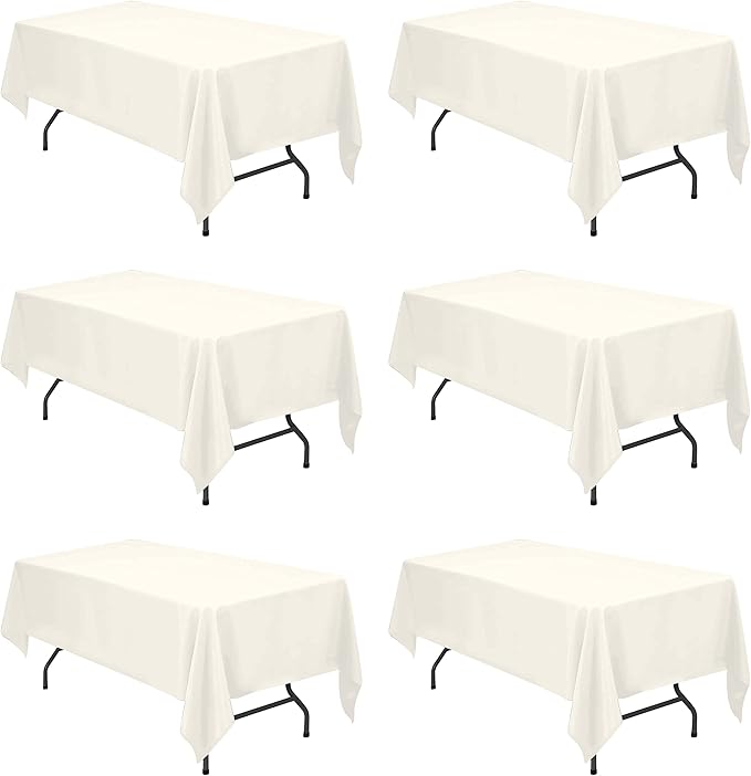 BRILLMAX 6 Pack Ivory Tablecloths 60 x 102 Inch for 6ft Rectangle Tables - 150 GSM Polyester Fabric, 15" Standard Drop, Water, Stain & Wrinkle Resistant Cloth Cover for Wedding Banquet Dining Buffet