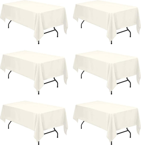 BRILLMAX 6 Pack Ivory Tablecloths 60 x 102 Inch for 6ft Rectangle Tables - 150 GSM Polyester Fabric, 15" Standard Drop, Water, Stain & Wrinkle Resistant Cloth Cover for Wedding Banquet Dining Buffet