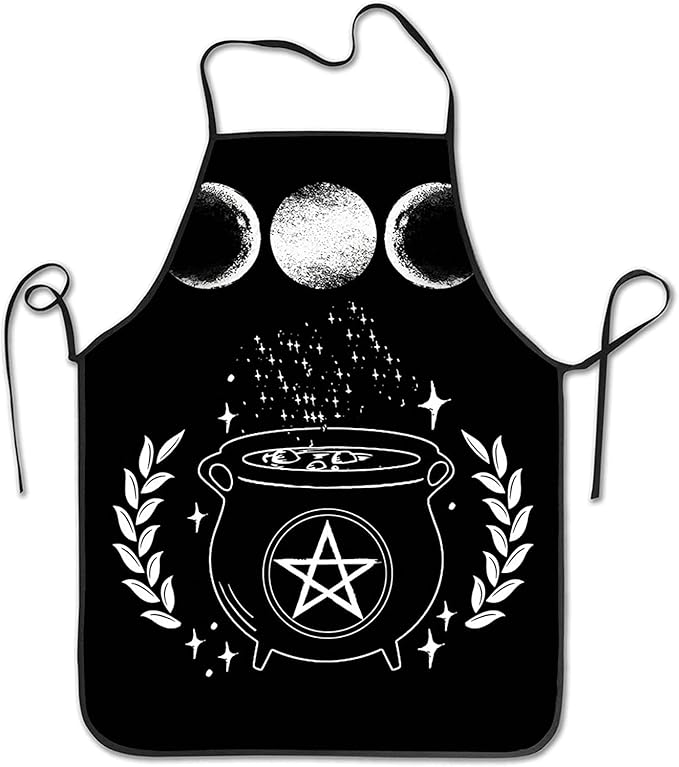 Wicca Star Pentagram Triple Moon Apron Theme Cooking Chef Work Shop Women Men Adult Girl Kid Weavers Baking Decorations Painting Bbq Grilling Kitchen Accessories Party Supplies