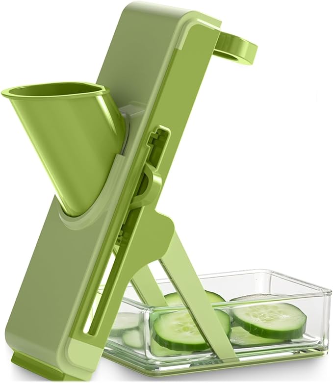 Eletronova Safe Mandoline Slicer for Kitchen, Multi Vegetable Chopper with Thickness Adjuster, Finger-Safe Food Holder, Potato/Onion/Cucumber Slicer for Fast Meal Prep, Easy Clean(Light Dark Green)