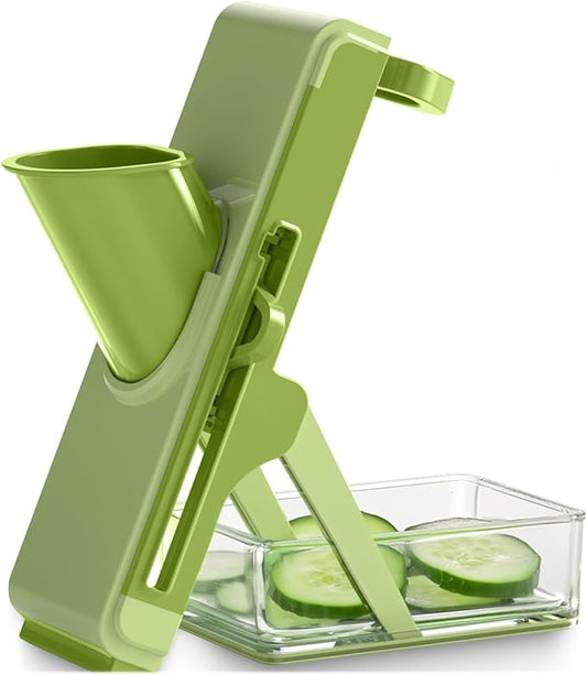 Eletronova Safe Mandoline Slicer for Kitchen, Multi Vegetable Chopper with Thickness Adjuster, Finger-Safe Food Holder, Potato/Onion/Cucumber Slicer for Fast Meal Prep, Easy Clean(Light Dark Green)