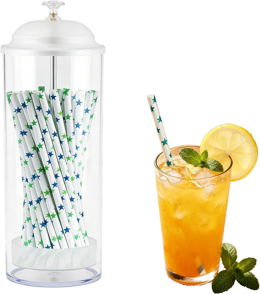Straw Holder,Straw dispenser with Stainless Steel Lid,Holds straws up to 8.5 inches,for home kitchen,countertop,restaurant Drinking straw container(White)