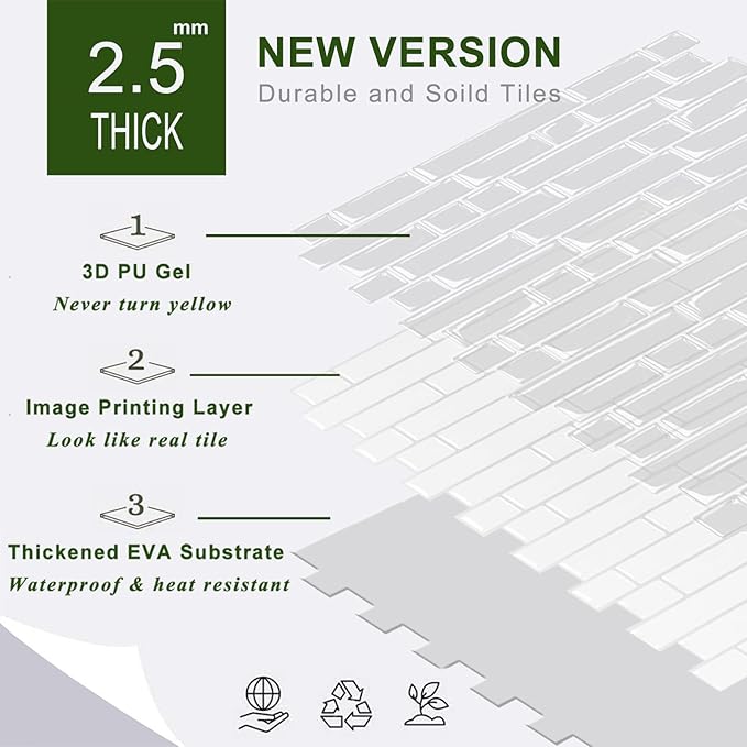 STICKGOO Peel and Stick Backsplash - 10 Sheets of 12”×12” - 3D Self Adhesive Peel and Stick Tile Backsplash for Kitchen & Bathroom
