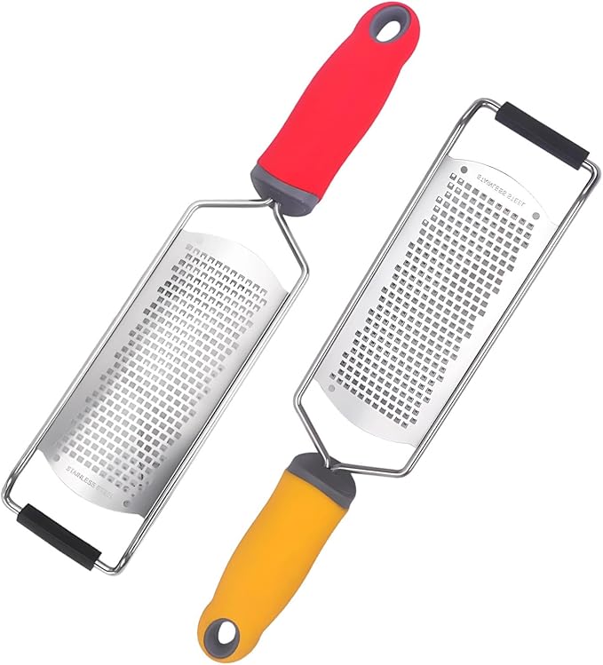2-Pack 12.2 Stainless Steel Cheese Graters, Sharp Zester for Parmesan, Lemon, Ginger, Chocolate, with Non-Slip Handle