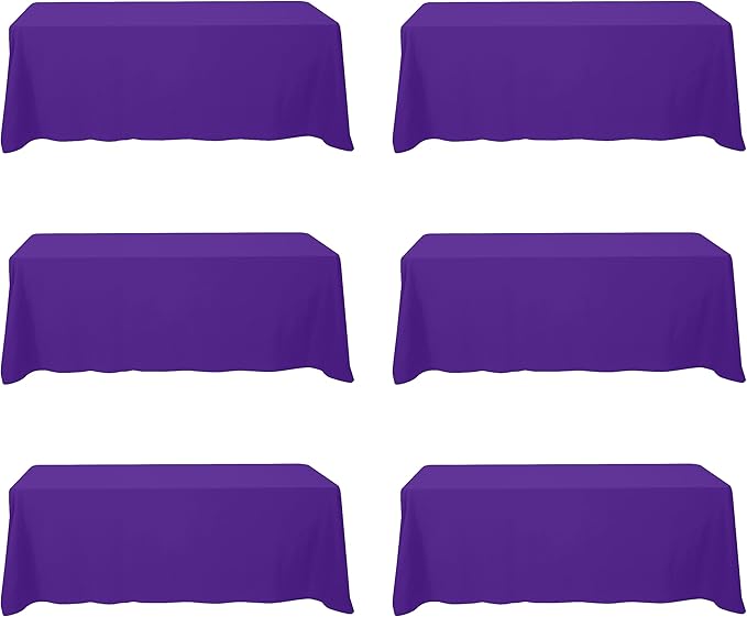 BRILLMAX 6 Pack Purple Tablecloths 90 x 156 Inch for 8ft Rectangle Tables - 150 GSM Polyester Fabric, Floor Length Drop, Water, Stain & Wrinkle Resistant Cloth Cover for Wedding Reception Banquet