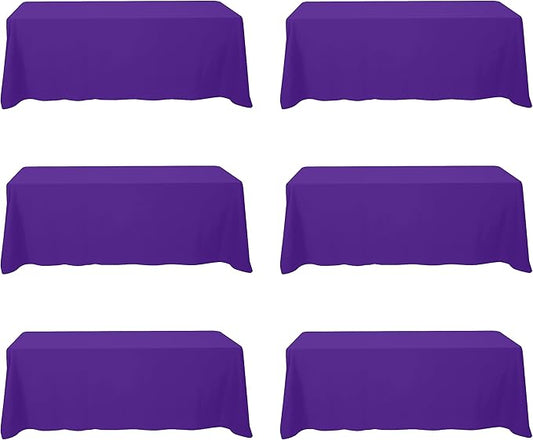 BRILLMAX 6 Pack Purple Tablecloths 90 x 156 Inch for 8ft Rectangle Tables - 150 GSM Polyester Fabric, Floor Length Drop, Water, Stain & Wrinkle Resistant Cloth Cover for Wedding Reception Banquet