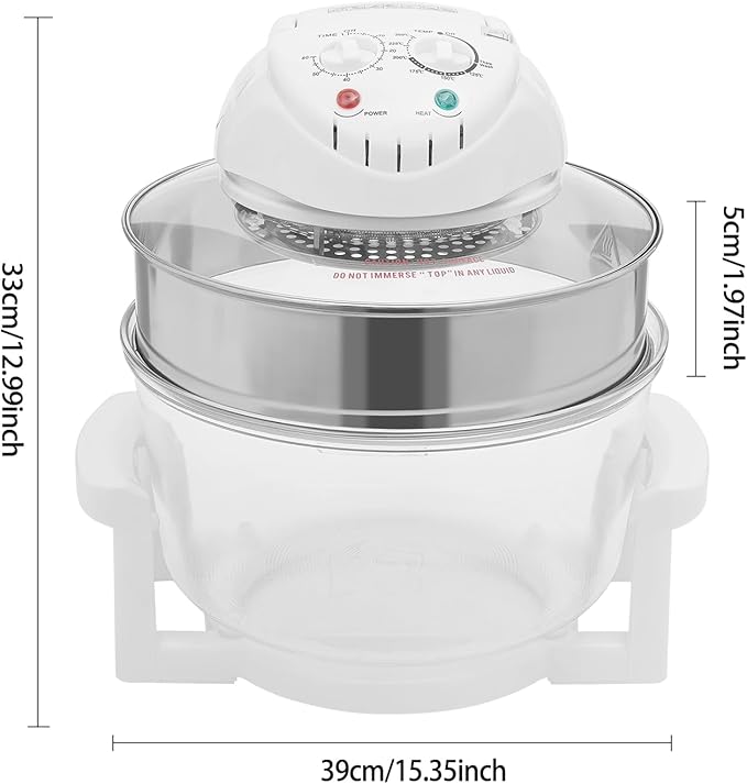 17L Turbo Electric Glass Air Fryer w/ 2 Grill,Infrared Convection Multifunction Oven Large Visible Air Fryer w/Temperature Controls Oil-Less Grill Roaster Chicken Turkey Roast Grill Deep Fryer