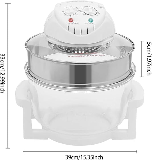 17L Turbo Electric Glass Air Fryer w/ 2 Grill,Infrared Convection Multifunction Oven Large Visible Air Fryer w/Temperature Controls Oil-Less Grill Roaster Chicken Turkey Roast Grill Deep Fryer