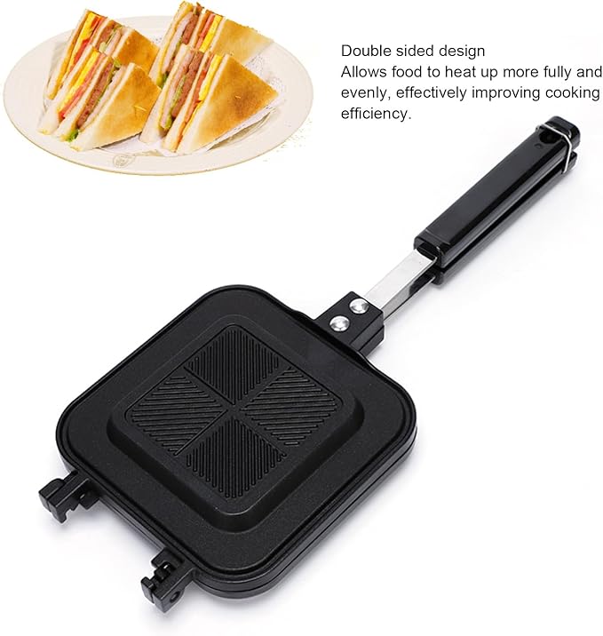Hot Sandwich Panini Maker with Handle, NonStick Double Sided Frying Pan Grilled Sandwich Maker, Stovetop Toasted Sandwich Press for Home, Kitchen, Breakfast