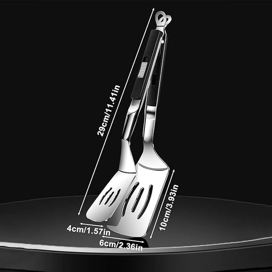 13.3 Inch Stainless Steel Tongs for Cooking, Versatile Stainless Steel Grill Clamp Anti-Scald Extended Handle Spatula Tong Perfect for Flipping, Grilling, Cooking, Frying, and Griddling (1)