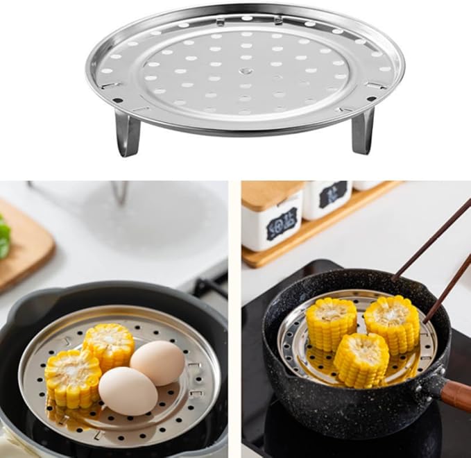 Round Stainless Steel Steamer Rack, Thicken 8.5" 9.33" 10.11" Inch Diameter Canner Steaming Rack Stand Cooking Ware Food Vegetable Steam Tray for Pressure Cooker Pot (3 Pack)