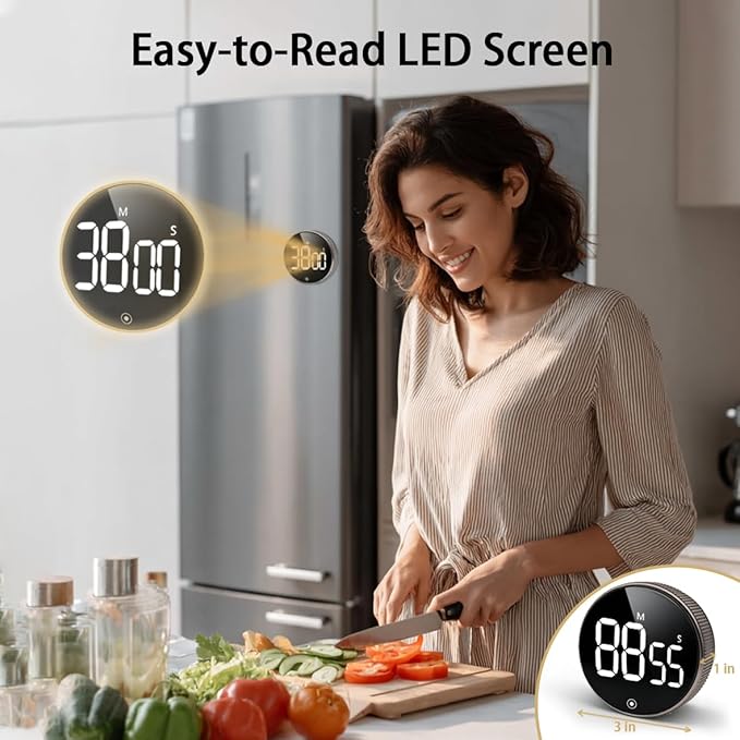 Sportsvoutdoors Rotating Digital Kitchen Timer, Large Display Screen Timer with Count-Up & Countdown, Magnetic Cooking Timer for Home, Classroom, Kitchen, Office, Gym