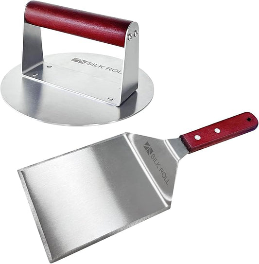 Large Metal Spatula Stainless Steel,Smash Burger Press 6.3 Inch, Heavy Duty Extra Wide Pancake Flipper Spatula 6 x 5 Inch, Hamburger Smasher Tool Smash Burger Turner for Kitchen Use BBQ Grill