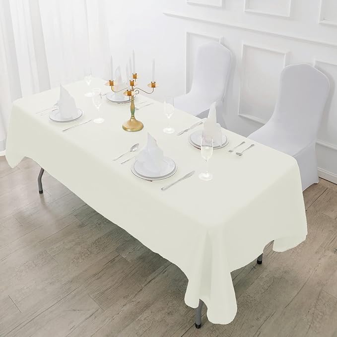 Fokitut 12 Pack Waterproof Rectangle Tablecloth, 90x132 Inch,Stain Resistant and Wrinkle Polyester Table Cloth, Fabric Table Cover for Kitchen Dining, Wedding, Party, Holiday Dinner-Ivory