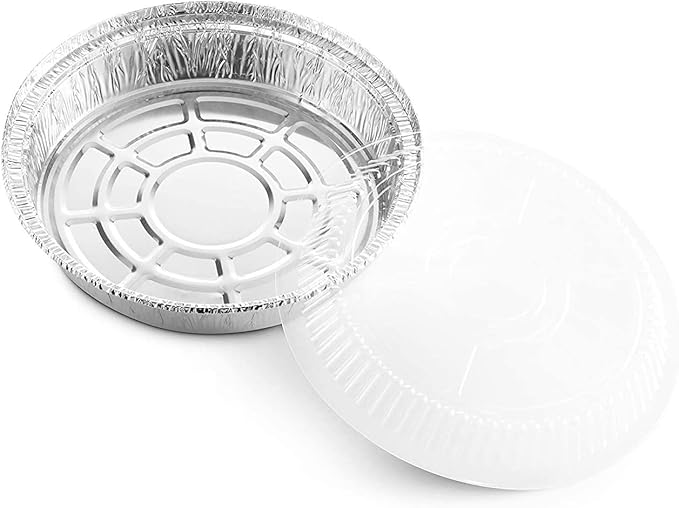 Mr Miracle Pack of 40 Disposable Aluminum Foil Pans with Clear Lids –9 Inch Circular Aluminum Pans, Ideal for Baking, Storing, Heating, Serving - Round Foil Pans with Lids